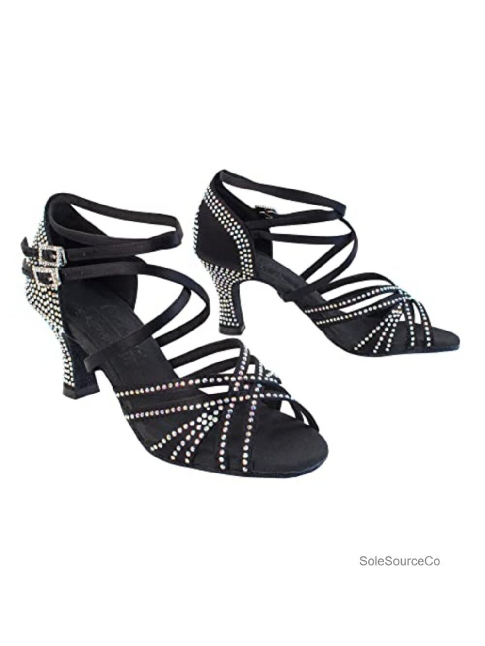 Satin Salsa Tango Ballroom Dance Shoes 2.5" Crystal Spool Heel